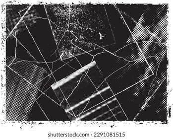 Glitch distorted grunge layer  . Noise destroyed texture . Trendy defect error shapes . Overlay grunge texture . Distressed effect .Vector shapes with a halftone dots screen print texture.