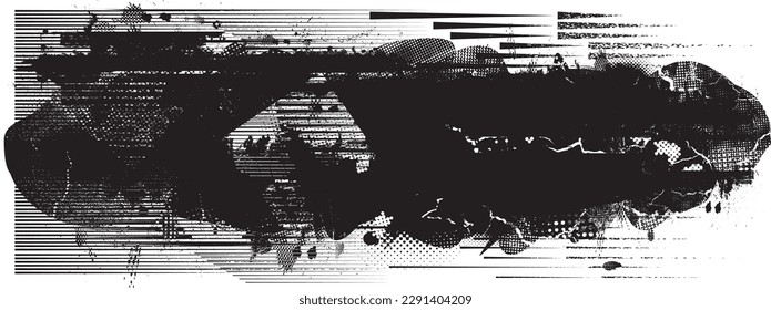 Glitch distorted grunge layer  . Noise destroyed texture . Trendy defect error shapes . Overlay grunge texture . Distressed effect .Vector shapes with a halftone dots screen print texture.