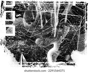Glitch distorted grunge layer  . Noise destroyed texture . Trendy defect error shapes . Overlay grunge texture . Distressed effect .Vector shapes with a halftone dots screen print texture.