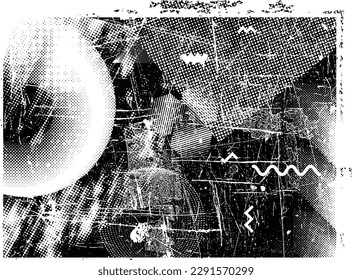 Glitch distorted grunge layer  . Noise destroyed texture . Trendy defect error shapes . Overlay grunge texture . Distressed effect .Vector shapes with a halftone dots screen print texture.