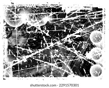 Glitch distorted grunge layer  . Noise destroyed texture . Trendy defect error shapes . Overlay grunge texture . Distressed effect .Vector shapes with a halftone dots screen print texture.