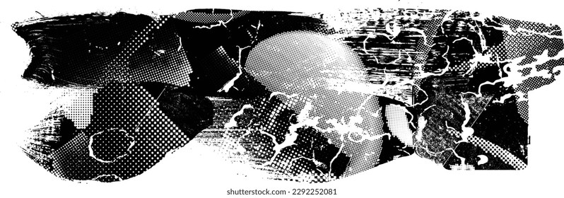Glitch distorted grunge layer  . Noise destroyed texture . Trendy defect error shapes . Overlay grunge texture . Distressed effect .Vector shapes with a halftone dots screen print texture.