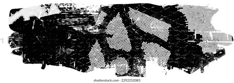 Glitch distorted grunge layer  . Noise destroyed texture . Trendy defect error shapes . Overlay grunge texture . Distressed effect .Vector shapes with a halftone dots screen print texture.