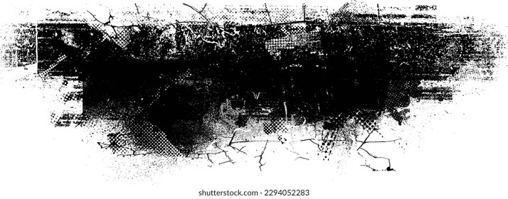 Glitch distorted grunge layer  . Noise destroyed texture . Trendy defect error shapes . Overlay grunge texture . Distressed effect .Vector shapes with a halftone dots screen print texture.