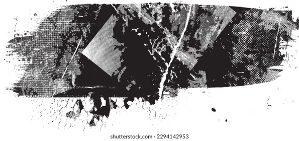 Glitch distorted grunge layer  . Noise destroyed texture . Trendy defect error shapes . Overlay grunge texture . Distressed effect .Vector shapes with a halftone dots screen print texture.