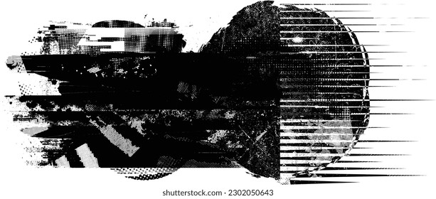 Glitch distorted grunge layer  . Noise destroyed texture . Trendy defect error shapes . Overlay grunge texture . Distressed effect .Vector shapes with a halftone dots screen print texture.