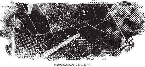 Glitch distorted grunge layer  . Noise destroyed texture . Trendy defect error shapes . Overlay grunge texture . Distressed effect .Vector shapes with a halftone dots screen print texture.
