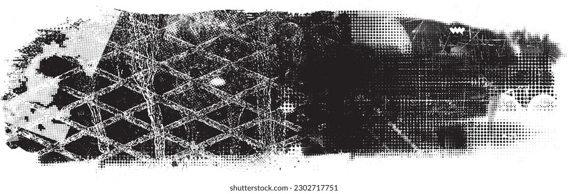 Glitch distorted grunge layer  . Noise destroyed texture . Trendy defect error shapes . Overlay grunge texture . Distressed effect .Vector shapes with a halftone dots screen print texture.