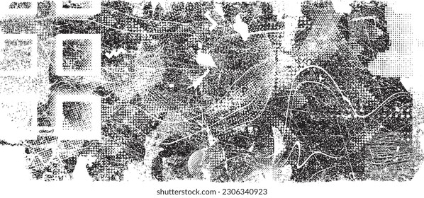Glitch distorted grunge layer  . Noise destroyed texture . Trendy defect error shapes . Overlay grunge texture . Distressed effect .Vector shapes with a halftone dots screen print texture.