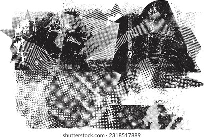 Glitch distorted grunge layer  . Noise destroyed texture . Trendy defect error shapes . Overlay grunge texture . Distressed effect .Vector shapes with a halftone dots screen print texture.