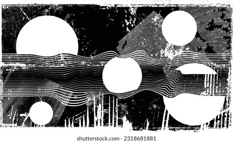 Glitch distorted grunge layer  . Noise destroyed texture . Trendy defect error shapes . Overlay grunge texture . Distressed effect .Vector shapes with a halftone dots screen print texture.