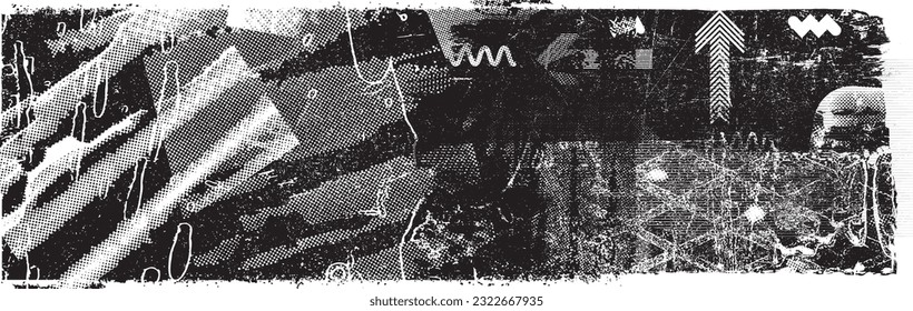 Glitch distorted grunge layer  . Noise destroyed texture . Trendy defect error shapes . Overlay grunge texture . Distressed effect .Vector shapes with a halftone dots screen print texture.