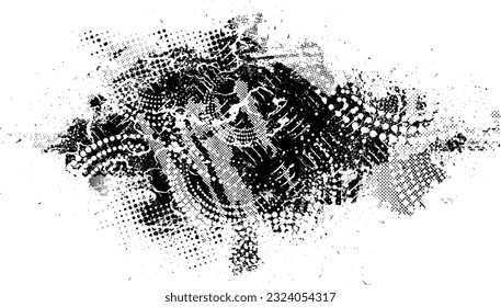 Capa de grifo distorsionada con destello. El ruido destruyó la textura. Formas de error de defecto de moda . Textura de fondo. Efecto perturbado .Formas vectoras con una textura de impresión de pantalla de puntos de medio tono.