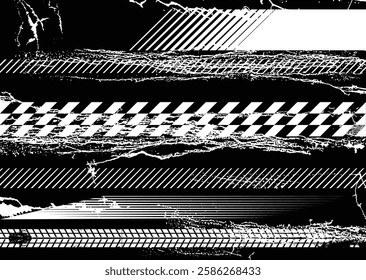 Glitch distorted grunge layer . Noise destroyed texture. Checkered race grunge flag . Overlay grunge texture .Distressed effect .Vector shapes with a speed lines and tire tracks screen print texture.
