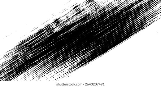 Glitch distorted grunge layer . Noise destroyed texture . Trendy defect error shapes . Overlay grunge texture . Distressed effect .Vector shapes with a halftone dots screen print texture