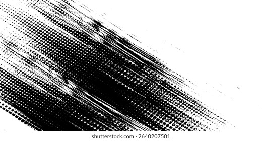 Glitch distorted grunge layer . Noise destroyed texture . Trendy defect error shapes . Overlay grunge texture . Distressed effect .Vector shapes with a halftone dots screen print texture