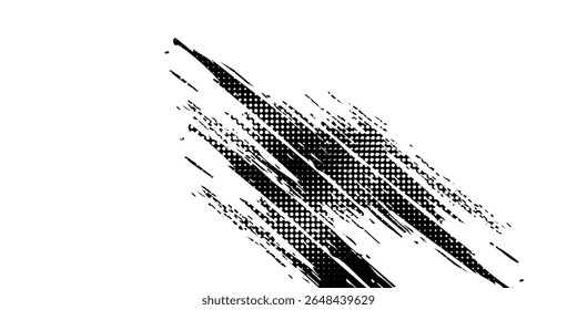 Glitch distorted grunge layer . Noise destroyed texture . Trendy defect error shapes . Overlay grunge texture . Distressed effect .Vector shapes with a halftone dots screen print texture