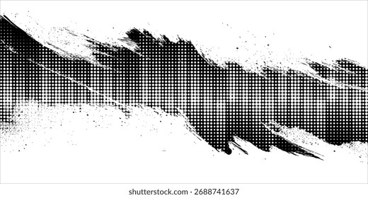 Glitch distorted grunge layer . Noise destroyed texture . Trendy defect error shapes . Overlay grunge texture . Distressed effect .Vector shapes with a halftone dots screen print texture