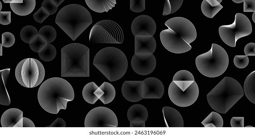 Glitch distorted grungy abstract circles. Cyber punk seamless pattern texture .Futuristic background . Glitched shapes with  lines .Screen print endless pattern texture