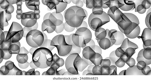 Glitch distorted grungy abstract circles. Cyber punk seamless pattern texture .Futuristic background . Glitched shapes with  lines .Screen print endless pattern texture