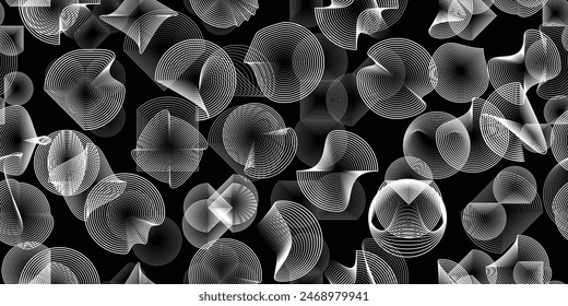 Glitch distorted grungy abstract circles. Cyber punk seamless pattern texture .Futuristic background . Glitched shapes with  lines .Screen print endless pattern texture