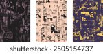 Glitch distorted grungy abstract forms . Cyber punk seamless pattern texture. Halftone dots .Futuristic background . Glitched shapes with dots and lines .Screen print endless pattern texture