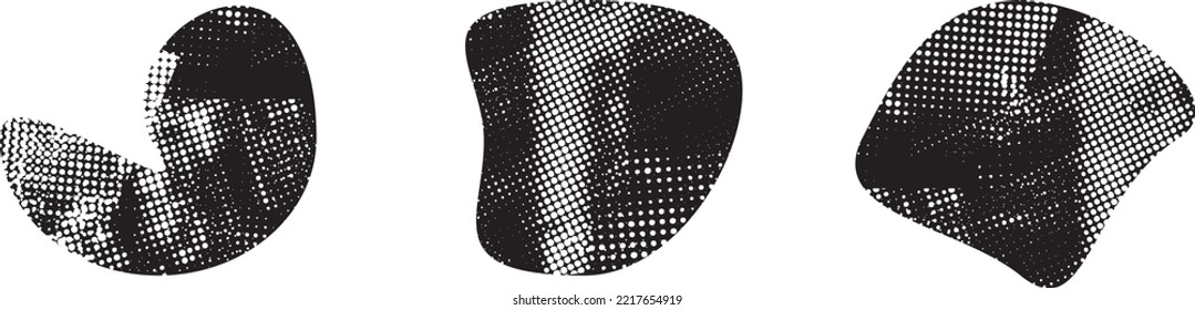 Glitch verzerrte grungy abstrakte Formen . Blob formen organisch. Vorlage für Präsentation, Banner . Flüssigkeit isoliert Form .Grunge strukturiert. Flüssige Vektorformen mit Halbpunktzahl .Siebdruck-Textur