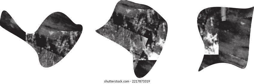 Formas abstractas de grisco distorsionadas. El blob forma orgánico. Plantilla para presentación, banner . Forma fluida aislada .Grunge texturado. Formas vectoriales líquidas con puntos de semitono .Textura de impresión de pantalla