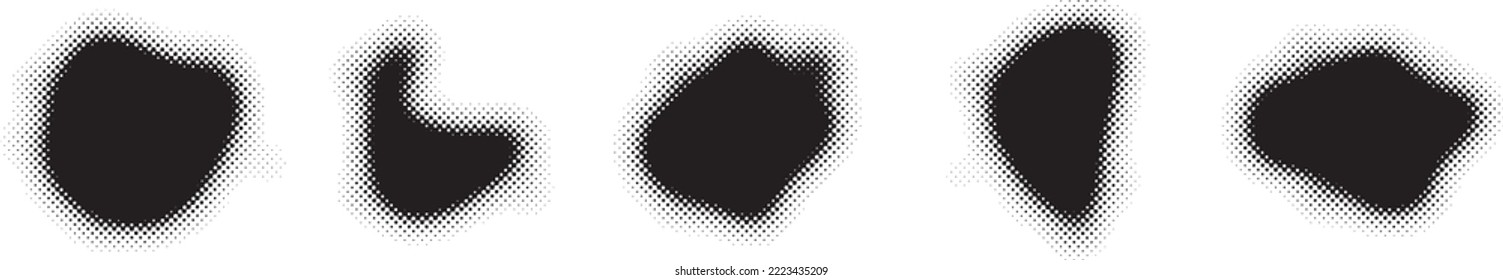 Glitch distorted grungy abstract forms . Blob shape organic. Template for presentation, banner . Fluid isolated shape .Grunge textured . Liquid vector shapes with halftone dots .Screen print texture