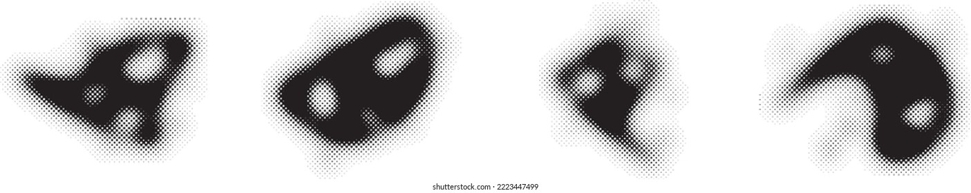 Glitch distorted grungy abstract forms . Blob shape organic. Template for presentation, banner . Fluid isolated shape .Grunge textured . Liquid vector shapes with halftone dots .Screen print texture