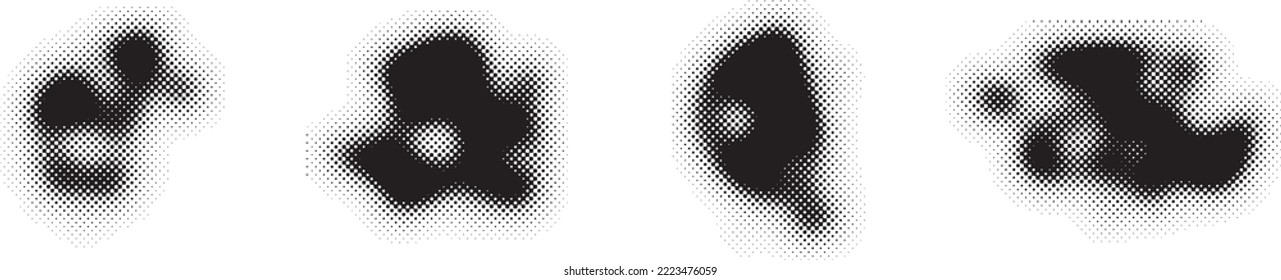 Glitch distorted grungy abstract forms . Blob shape organic. Template for presentation, banner . Fluid isolated shape .Grunge textured . Liquid vector shapes with halftone dots .Screen print texture