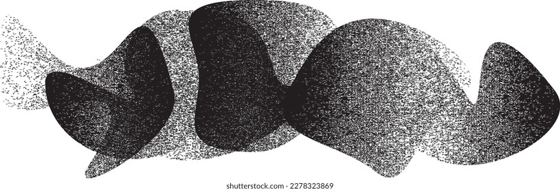 Glitch distorted grungy abstract forms . Blob shape organic. Template for presentation, banner . Fluid isolated shape .Grunge textured . Liquid vector shapes with halftone dots .Screen print texture