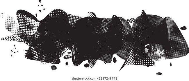 Formas abstractas de grisco distorsionadas. El blob forma orgánico. Plantilla para presentación, banner . Forma fluida aislada .Grunge texturado. Formas vectoriales líquidas con puntos de semitono .Textura de impresión de pantalla