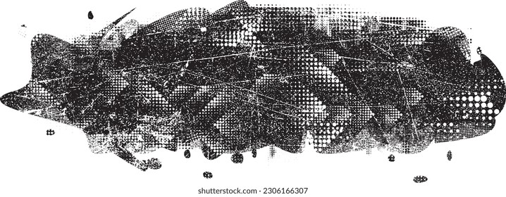 Glitch distorted grungy abstract forms . Blob shape organic. Template for presentation, banner . Fluid isolated shape .Grunge textured . Liquid vector shapes with  halftone dots .Screen print texture