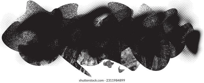 Formas abstractas de grisco distorsionadas. El blob forma orgánico. Plantilla para presentación, banner . Forma fluida aislada .Grunge texturado. Formas vectoriales líquidas con puntos de semitono .Textura de impresión de pantalla