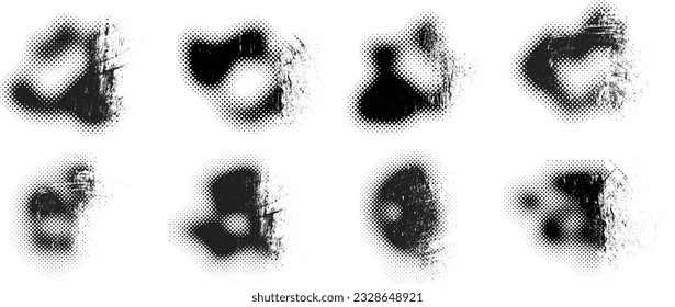 Glitch verzerrte grungy abstrakte Formen . Blob formen organisch. Vorlage für Präsentation, Banner . Flüssigkeit isoliert Form .Grunge strukturiert. Flüssige Vektorformen mit Halbpunktzahl .Siebdruck-Textur
