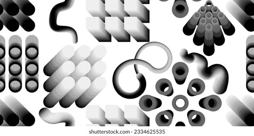 Formas abstractas de grisco distorsionadas. Los puntos de semitono tienen una textura de patrón sin fisuras. Formas negras. Grunge texturado. Formas vectoriales con puntos de medio tono .Imprimir pantalla textura de patrón interminable