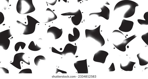 Formas abstractas de grisco distorsionadas. El blob da forma a la textura orgánica de patrón sin costura. Formas fluidas .Grunge texturado. Formas vectoriales líquidas con puntos de semitono .Textura de patrón interminable de impresión de pantalla