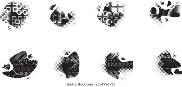 Glitch verzerrte grungy abstrakte Formen . Blob formen organisch. Vorlage für Präsentation, Banner . Flüssigkeit isoliert Form .Grunge strukturiert. Flüssige Vektorformen mit Halbpunktzahl .Siebdruck-Textur