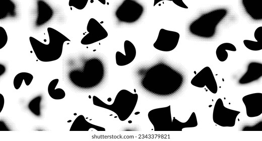 Formas abstractas de grisco distorsionadas. El blob da forma a la textura orgánica de patrón sin costura. Formas fluidas .Grunge texturado. Formas vectoriales líquidas con puntos de semitono .Textura de patrón interminable de impresión de pantalla