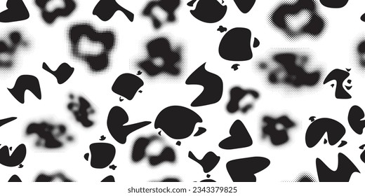 Glitch distorted grungy abstract forms . Blob shape organic seamless pattern texture. Fluid shapes .Grunge textured . Liquid vector shapes with halftone dots .Screen print endless pattern texture