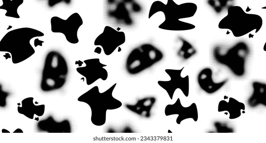 Formas abstractas de grisco distorsionadas. El blob da forma a la textura orgánica de patrón sin costura. Formas fluidas .Grunge texturado. Formas vectoriales líquidas con puntos de semitono .Textura de patrón interminable de impresión de pantalla