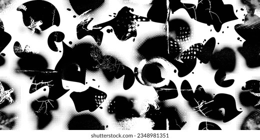 Glitch verzerrte grungy abstrakte Formen . Blob formen organische nahtlose Muster Textur. Flüssigformen .Grunge strukturiert. Flüssige Vektorformen mit Halbfone-Punkten .Siebdruck-Endlosmuster-Textur