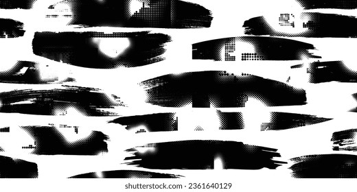 Formas abstractas de grisco distorsionadas. Pincel acaricia textura de patrón sin fisuras. Formas negras. Grunge texturado. Formas vectoriales con trazos de pincel .Imprimir pantalla textura de patrón interminable
