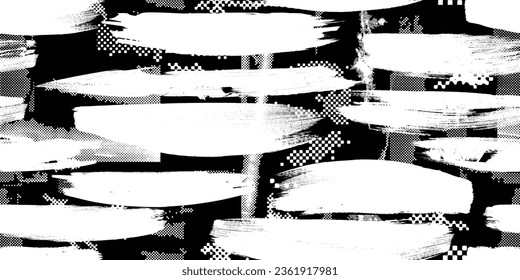Formas abstractas de grisco distorsionadas. Pincel acaricia textura de patrón sin fisuras. Formas negras. Grunge texturado. Formas vectoriales con trazos de pincel .Imprimir pantalla textura de patrón interminable