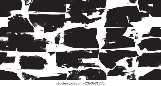 Formas abstractas de grisco distorsionadas. Pincel acaricia textura de patrón sin fisuras. Formas negras. Grunge texturado. Formas vectoriales con trazos de pincel .Imprimir pantalla textura de patrón interminable