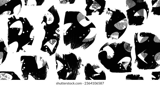 Glitch verzerrte grungy abstrakte Formen . Blob formen organische nahtlose Muster Textur. Flüssigformen .Grunge strukturiert. Flüssige Vektorformen mit Halbfone-Punkten .Siebdruck-Endlosmuster-Textur