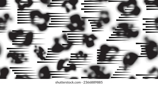 Glitch distorted grungy abstract forms . Halftone dots seamless pattern texture. Grange shapes .Grunge textured . Vector shapes with half tone dots .Screen print endless pattern texture