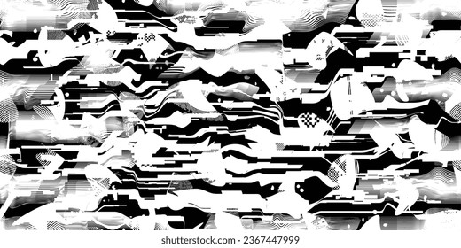 Formas abstractas de grisco distorsionadas. Los puntos de semitono tienen una textura de patrón sin fisuras. Formas negras. Grunge texturado. Formas vectoriales con puntos de medio tono .Imprimir pantalla textura de patrón interminable