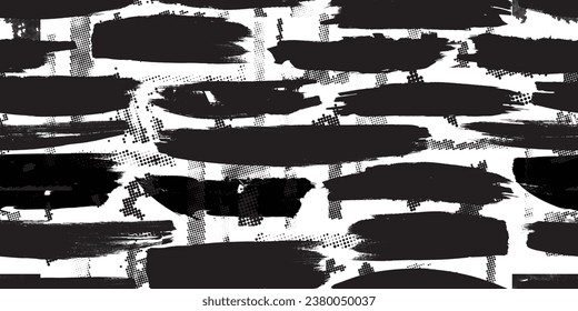 Glitch distorted grungy abstract forms . Brush strokes seamless pattern texture. Grange shapes .Grunge textured . Vector shapes with brush strokes .Screen print endless pattern texture